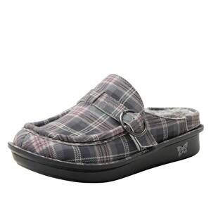 NEW ALEGRIA women's brigid plaid leather mules in winter is coming